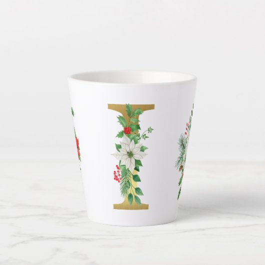 モノグラム入りクリスマスラテマグ - ゴールドレター カフェラテマグ (正面)