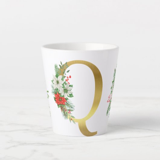 モノグラム入りクリスマスラテマグ - ゴールドレター カフェラテマグ (正面)