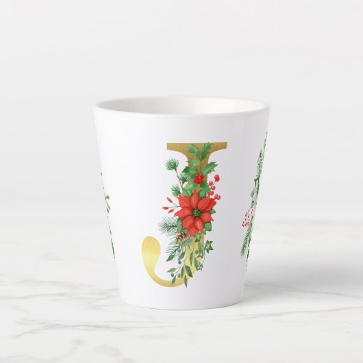 モノグラム入りクリスマスラテマグ - ゴールドレター カフェラテマグ (正面)