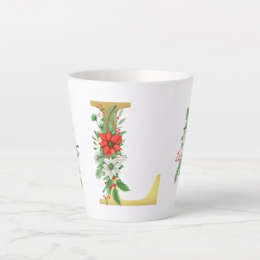 モノグラム入りクリスマスラテマグ - ゴールドレター カフェラテマグ (正面)
