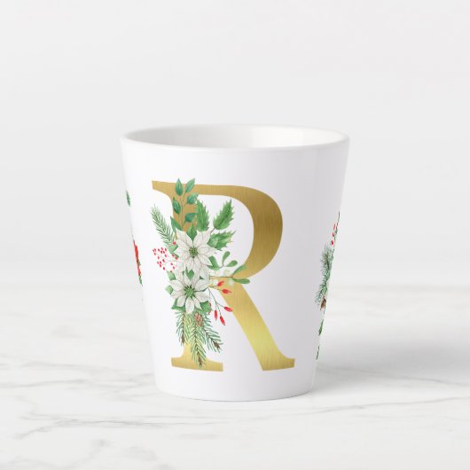 モノグラム入りクリスマスラテマグ - ゴールドレター カフェラテマグ (正面)