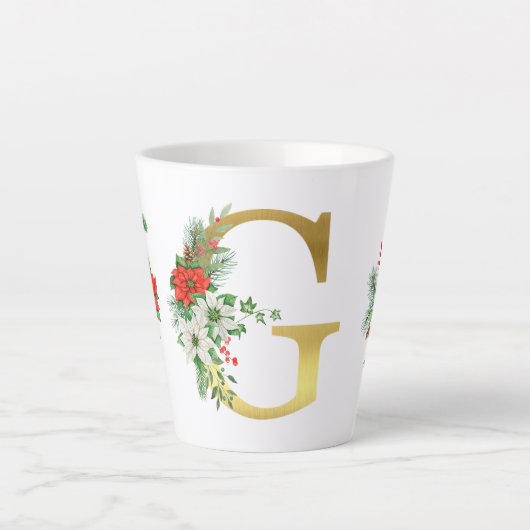 モノグラム入りクリスマスラテマグ - ゴールドレター カフェラテマグ (正面)