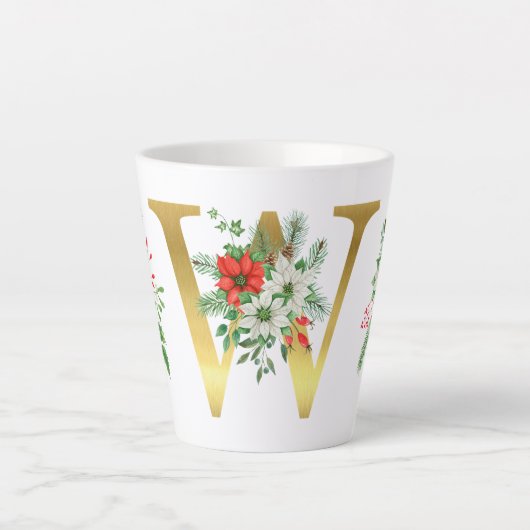 モノグラム入りクリスマスラテマグ - ゴールドレター カフェラテマグ (正面)