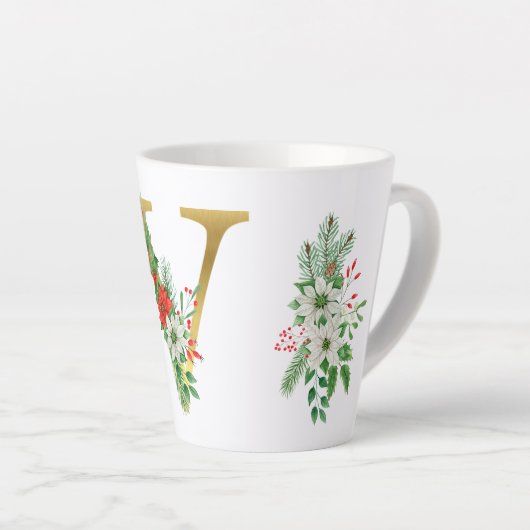 モノグラム入りクリスマスラテマグ - ゴールドレター カフェラテマグ (右アングル)