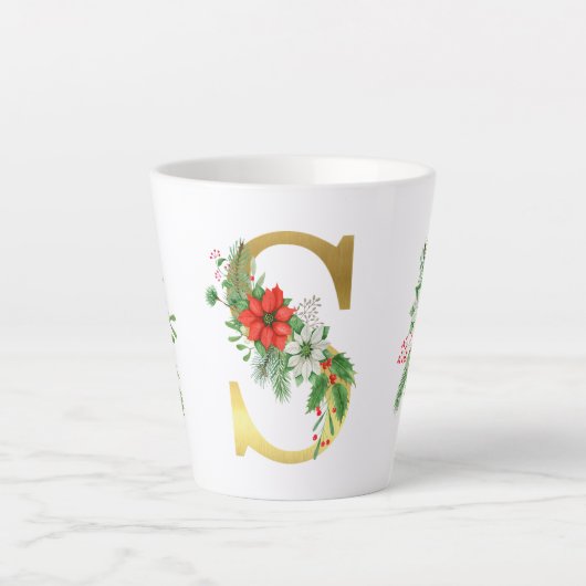 モノグラム入りクリスマスラテマグ - ゴールドレター カフェラテマグ (正面)