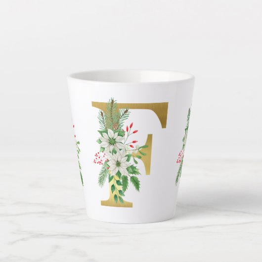 モノグラム入りクリスマスラテマグ - ゴールドレター カフェラテマグ (正面)
