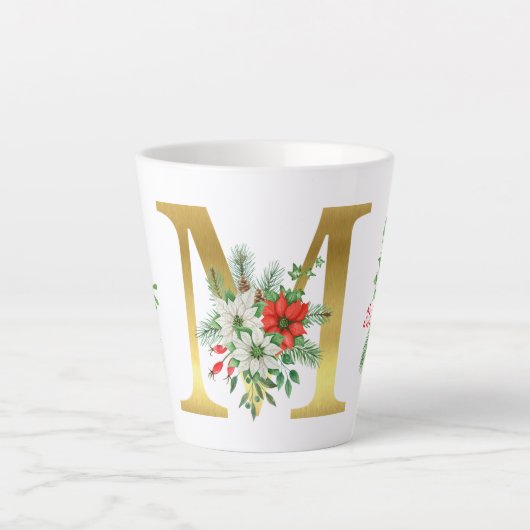 モノグラム入りクリスマスラテマグ - ゴールドレター カフェラテマグ (正面)