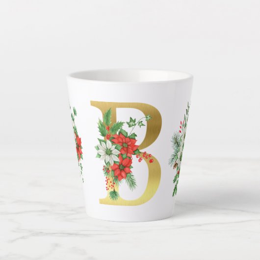 モノグラム入りクリスマスラテマグ - ゴールドレター カフェラテマグ (正面)