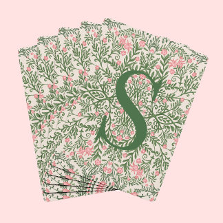 モノグラム入りグリーン＆ピンクの花柄トランプ トランプ