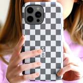 モノグラム入りグレーとホワイトの市松模様 Case-Mate iPhoneケース
