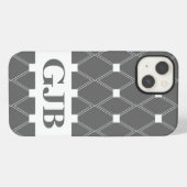 モノグラム入りグレーアーガイル格子 iPhoneケース (裏面横)