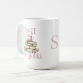モノグラム入りコーヒーと本のフラワー柄 コーヒーマグカップ (正面左)