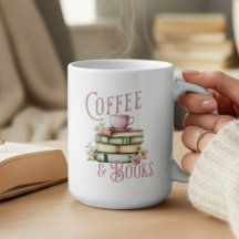 モノグラム入りコーヒーと本のフラワー柄