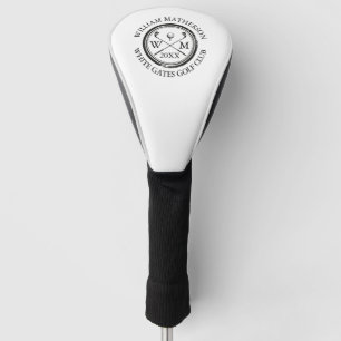 モノグラム入りゴルフクラブの日付 ブラック ホワイト ゴルフヘッドカバー