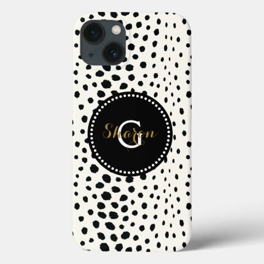 モノグラム入りシックな黒白チーター柄 Case-Mate iPhoneケース (裏面)