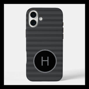 モノグラム入りシンプルな細線パターン ブラック iPhone 16 PLUSケース