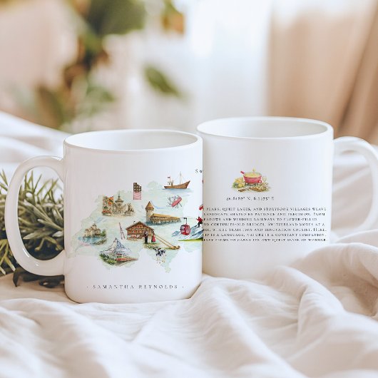 モノグラム入りスイス水彩画イラストマップ コーヒーマグカップ