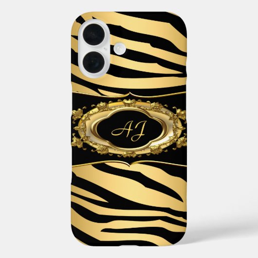 モノグラム入りゼブラストライプ ブラック オーナメント ゴールド Case-Mate iPhoneケース (裏面)