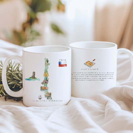 モノグラム入りチリの水彩画地図 コーヒーマグカップ