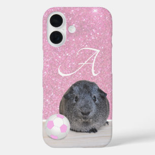 モノグラム入りテディピッグピンクサッカーボールローズゴールド iPhone 16ケース