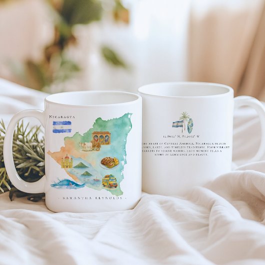 モノグラム入りニカラグア水彩画マップ コーヒーマグカップ