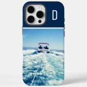 モノグラム入りネイビーブルーの縦型ウォータースポーツ写真 Case-Mate iPhoneケース (裏面)