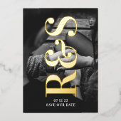 モノグラム入りパープルの秋のプロポーズ記念日お知らせ 箔招待状 (正面)