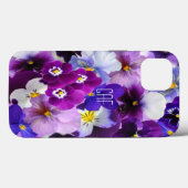 モノグラム入りパープルブルー白パンジー花柄 Case-Mate iPhoneケース (裏面 (横))