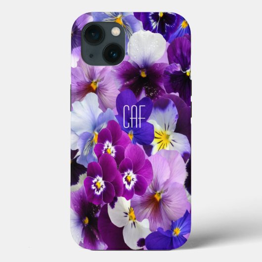 モノグラム入りパープルブルー白パンジー花柄 Case-Mate iPhoneケース (裏面)