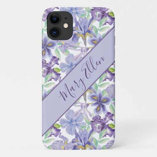 モノグラム入りパープル＆イエローアイリスフラワーの水彩画デザイン Case-Mate iPhoneケース (裏面)