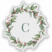 モノグラム入りヒイラギリース メリークリスマス シール (正面)