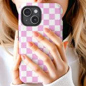 モノグラム入りピンクとホワイトのチェック柄パターン Case-Mate iPhoneケース