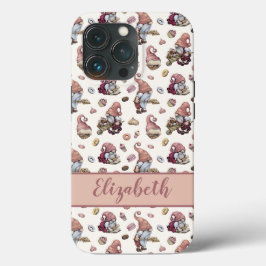 モノグラム入りピンクのスクリプトでドーナツとカップケーキを焼くノーム iPhone 13 PROケース