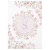 モノグラム入りピンクの花とレースのフラワー クリップボード (裏面)