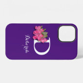 モノグラム入りピンクの花 紫 iPhoneケース (裏面横)