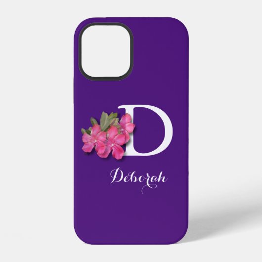 モノグラム入りピンクの花 紫 iPhoneケース (裏面)