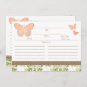 モノグラム入りピンクの蝶のレシピカード (正面/裏面)