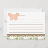 モノグラム入りピンクの蝶のレシピカード (裏面)