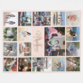 モノグラム入りピンクゴールドの家族写真コラージュ フリースブランケット (正面(横))