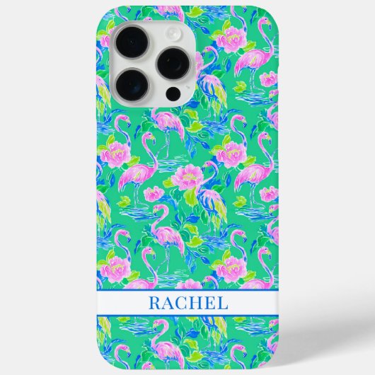 モノグラム入りピンクフラミンゴ Case-Mate iPhoneケース (裏面)