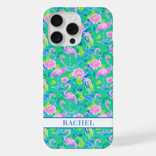 モノグラム入りピンクフラミンゴ iPhoneケース (裏面)