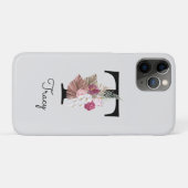 モノグラム入りピンクフラワーリングイニシャルT Case-Mate iPhoneケース (裏面(横))
