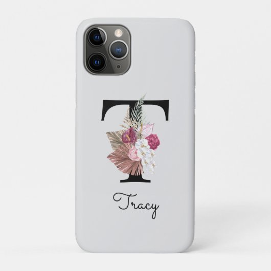 モノグラム入りピンクフラワーリングイニシャルT Case-Mate iPhoneケース (裏)