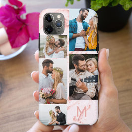モノグラム入りピンク大理石 5枚フォトコラージュ iPhone 11 PRO MAXケース