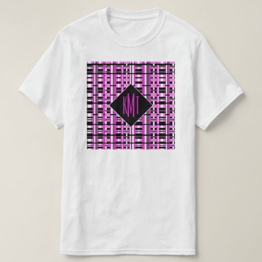 モノグラム入りピンク格子柄 Tシャツ (デザイン正面)