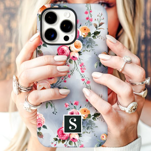 モノグラム入りピーチ&ピンクの花柄 Case-Mate iPhoneケース