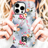 モノグラム入りピーチ&ピンクの花柄 Case-Mate iPhoneケース
