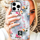 モノグラム入りピーチ&ピンクの花柄 Case-Mate iPhoneケース