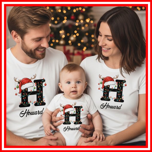 モノグラム入りファミリークリスマス アントラーズサンタハット Tシャツ