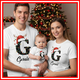 モノグラム入りファミリークリスマス アントラーズサンタハット Tシャツ